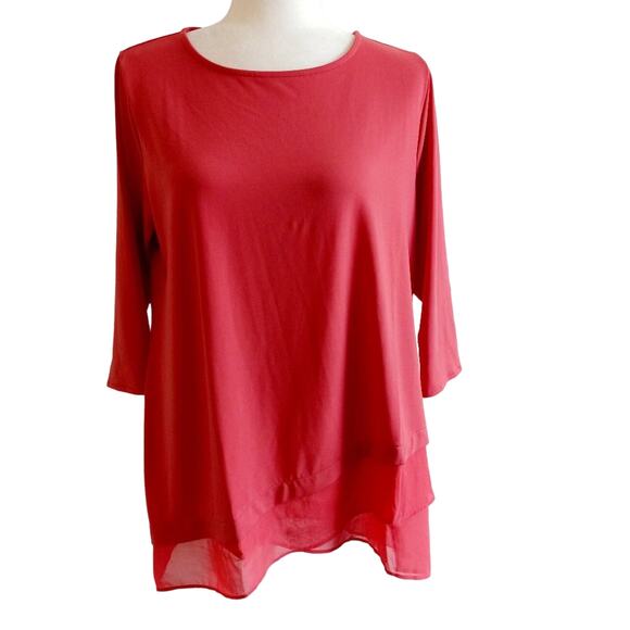 Alfani 3/4 Sleeve Mesh Trim Asymmetrical Top - Picture 1 of 7